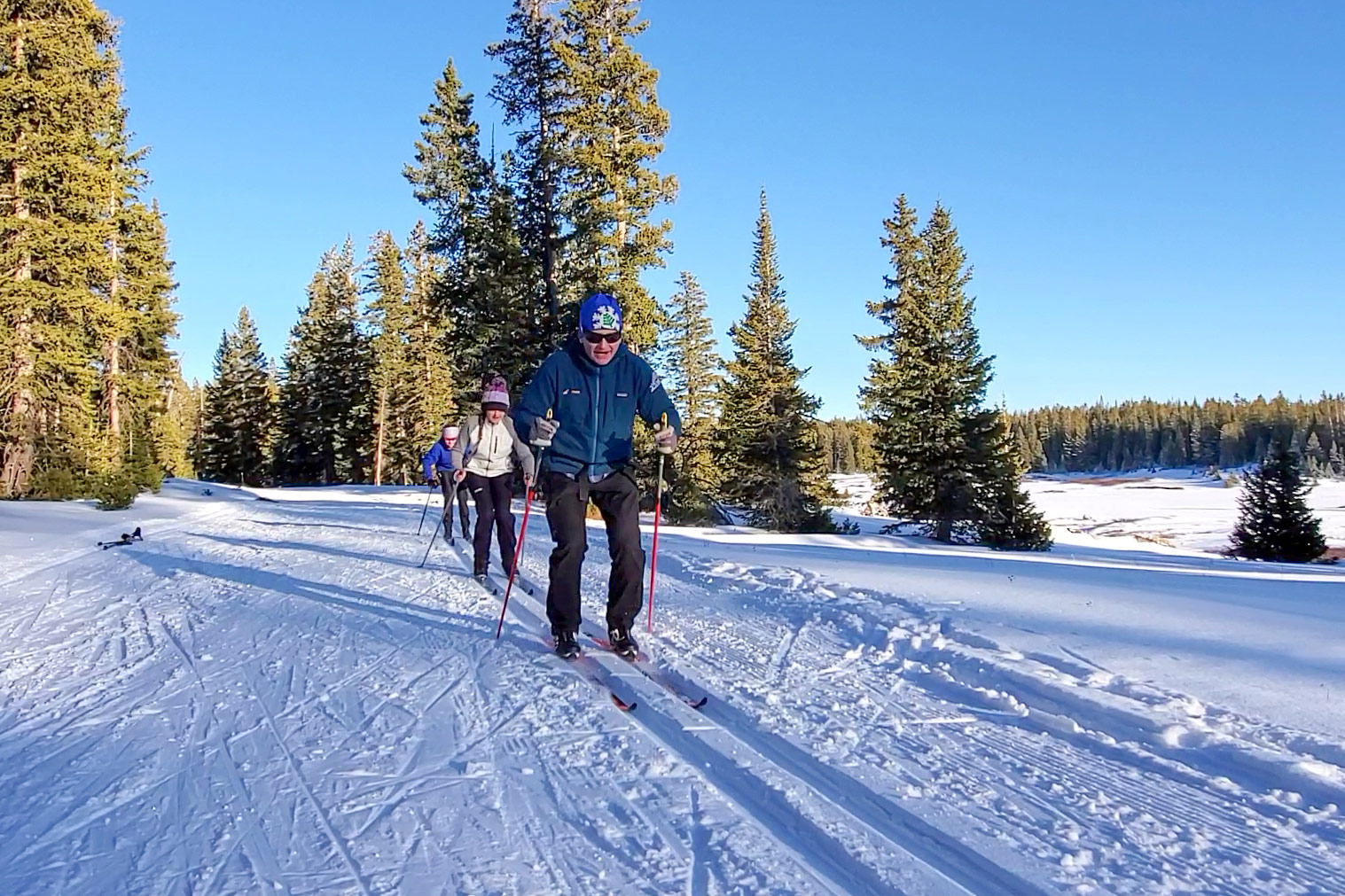 Scotty McGee, PSIA-certified instructor, with cross country ski students