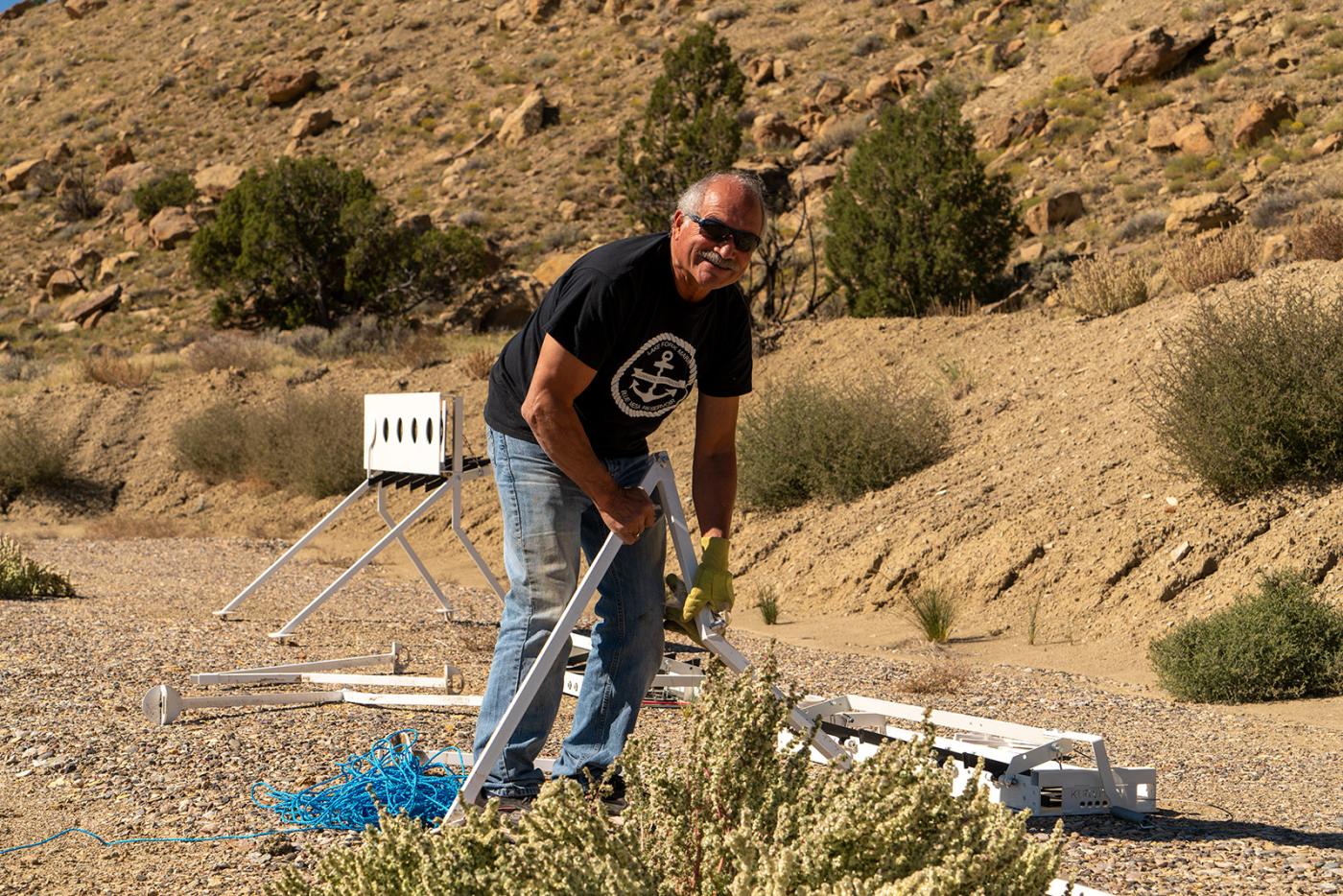 Assembling the summer biathlon range at at Cameo Shooting and Education Complex near Grand Junction, Colorado